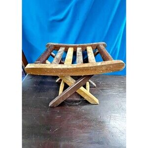 Vintage Unbranded Folding MidCentury  SolidWood Slatted Stool About 10 X 12 X 9